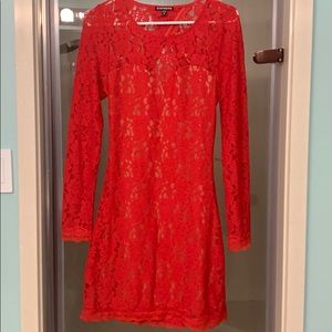 Express Red lace backless mini dress